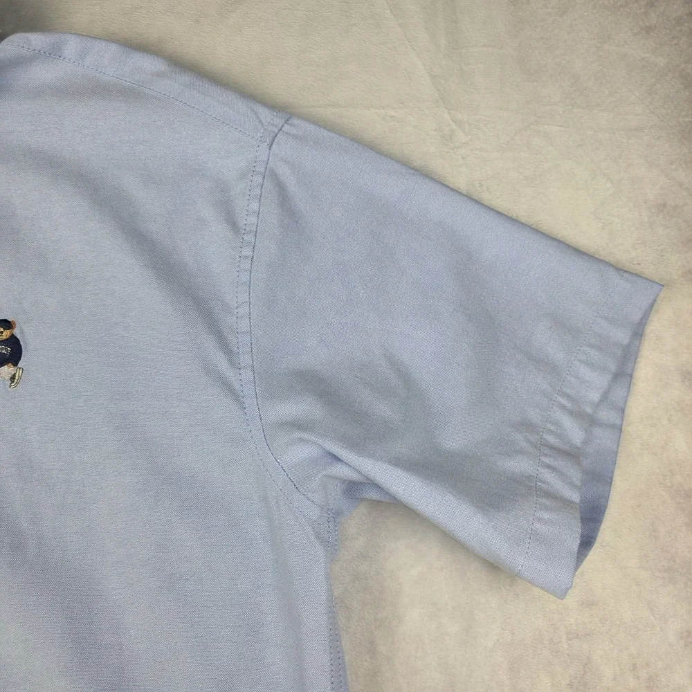 SPAO Mens Large Short Sleeve‎ Woodie Oxford Shirt Light Blue Cotton Polyester